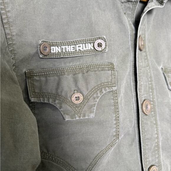 Howe Army Green Embroidered Bikercore Shirt Jacket Size Medium Bakersfield Cali - Picture 3 of 12